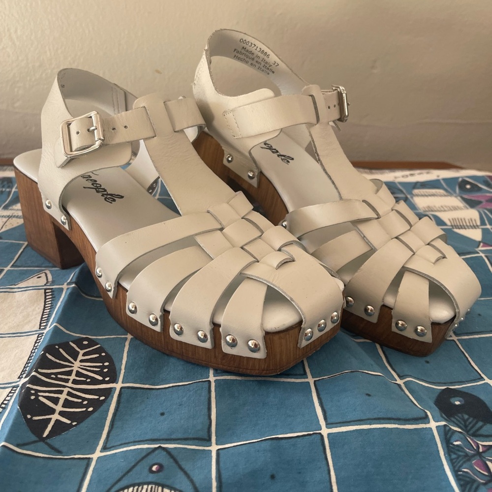Free People White Leather Platform Sandals